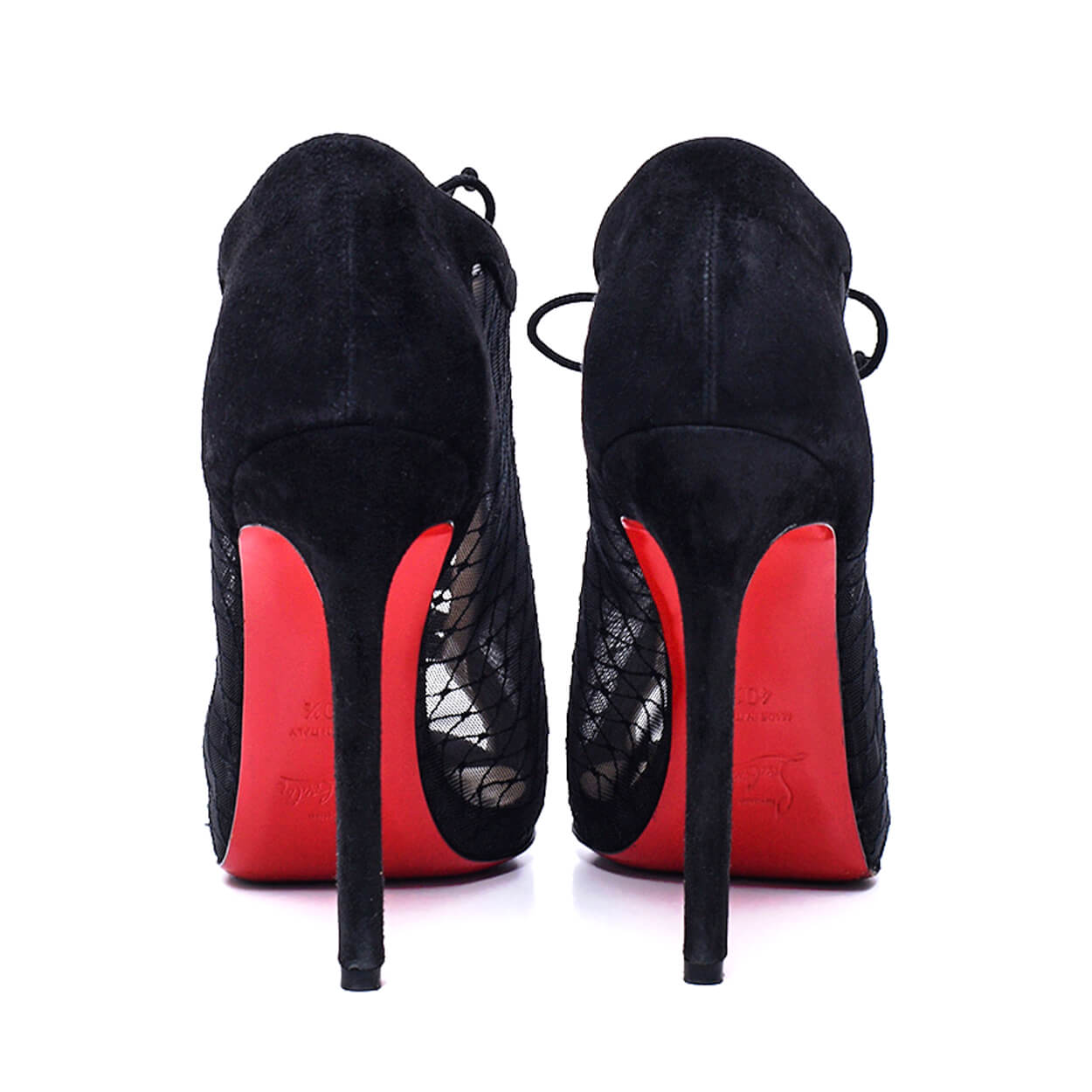 Christian Louboutin -Black Mesh and Suede Lace up Peep Toe Booties 40